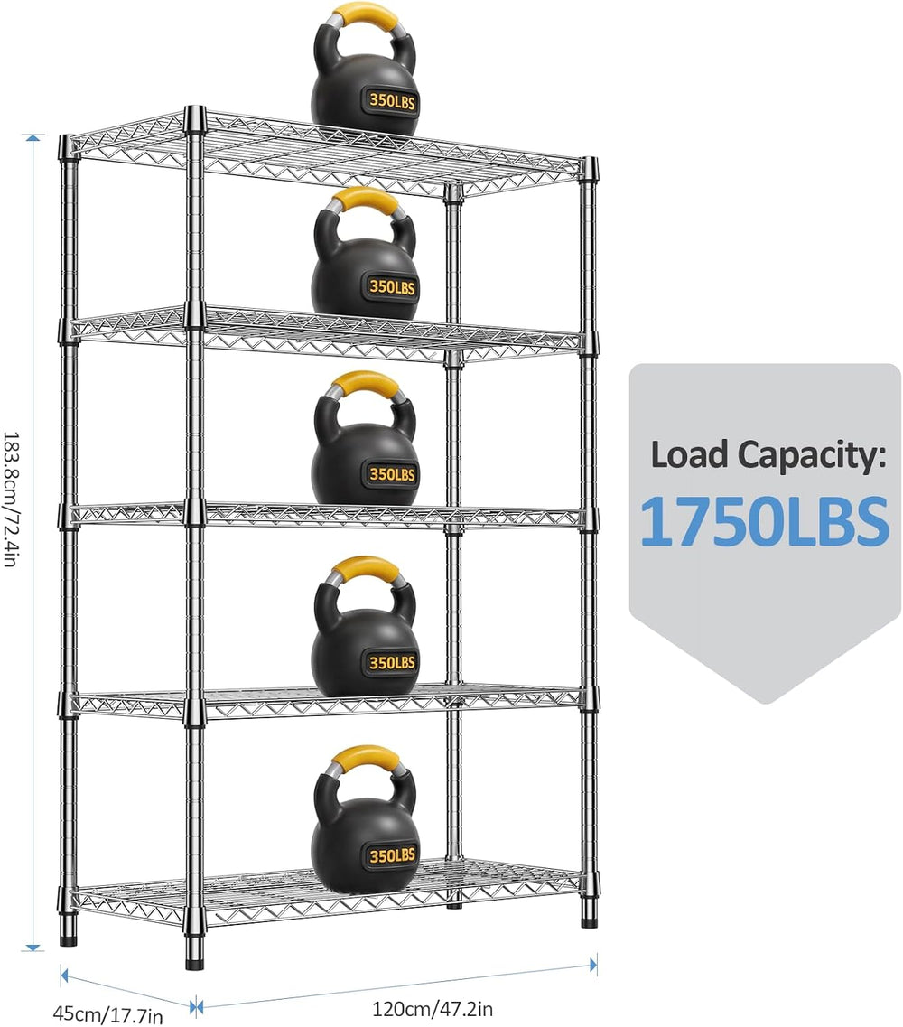 IZEUK Heavy Duty 5-Tier Wire Storage Rack, 1750 LBS Capacity Chrome Metal She...