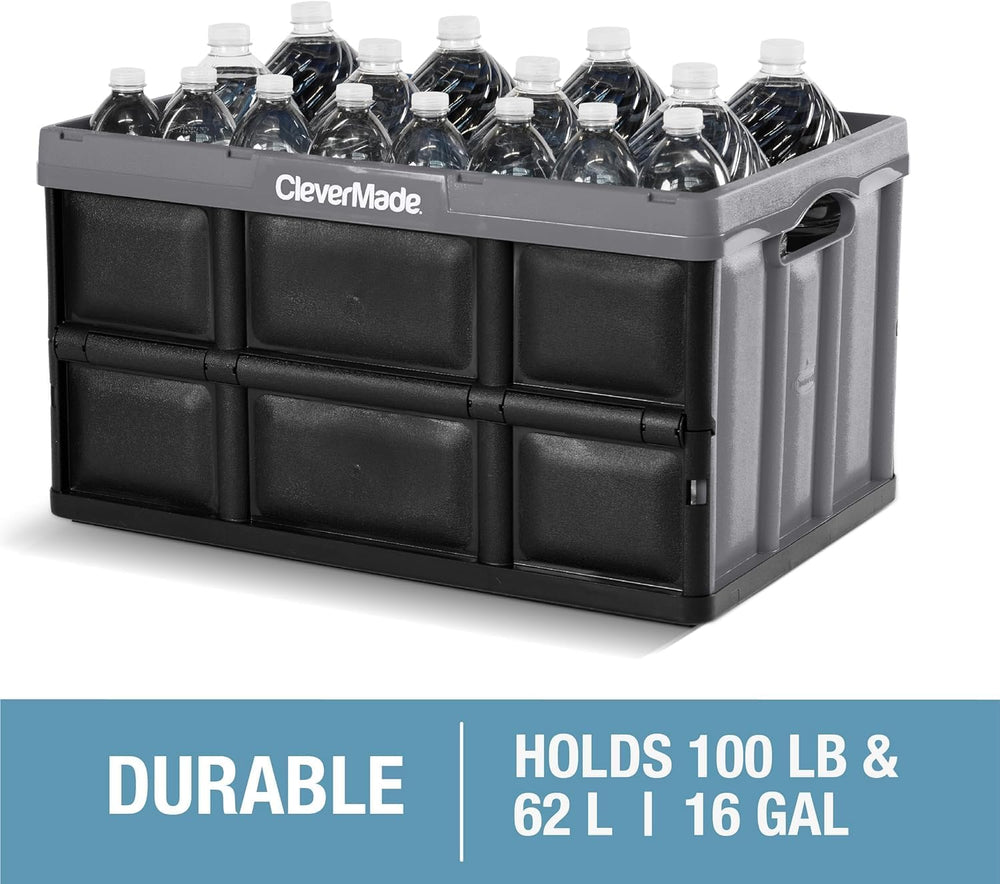 CleverMade Collapsible Storage Bins, 62L 3 Pack, 100 lb Stackable, Obsidian