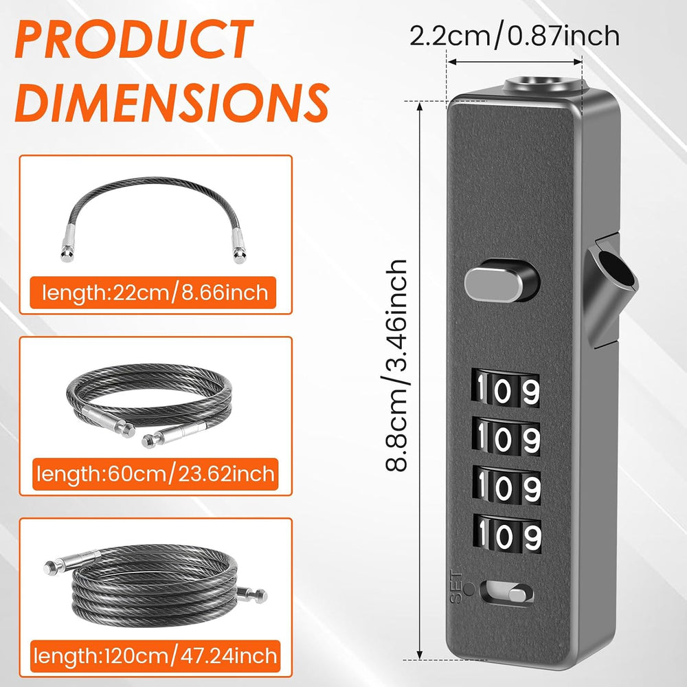 3Pack Wire Padlock Snowboard Lock, Combination Cable Lock, 4-Digit Ski Lock w...