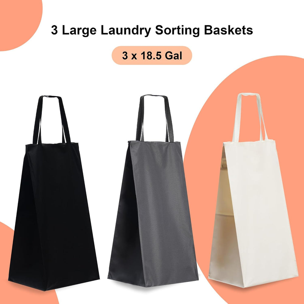Heybly Laundry Basket, 3 x 18.5 Gal Laundry Separator Hamper with Heavy Duty ...