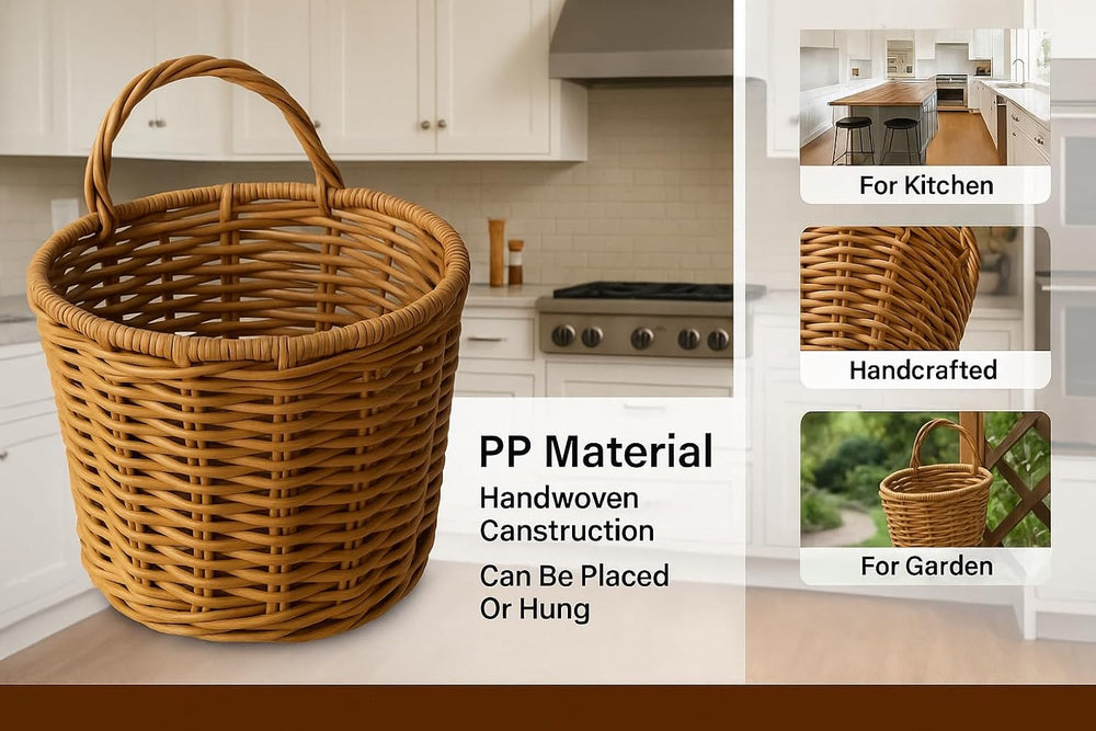 Handwoven Hanging Wall Baskets Set of 3 – Natural Rattan-Style Woven Storage ...