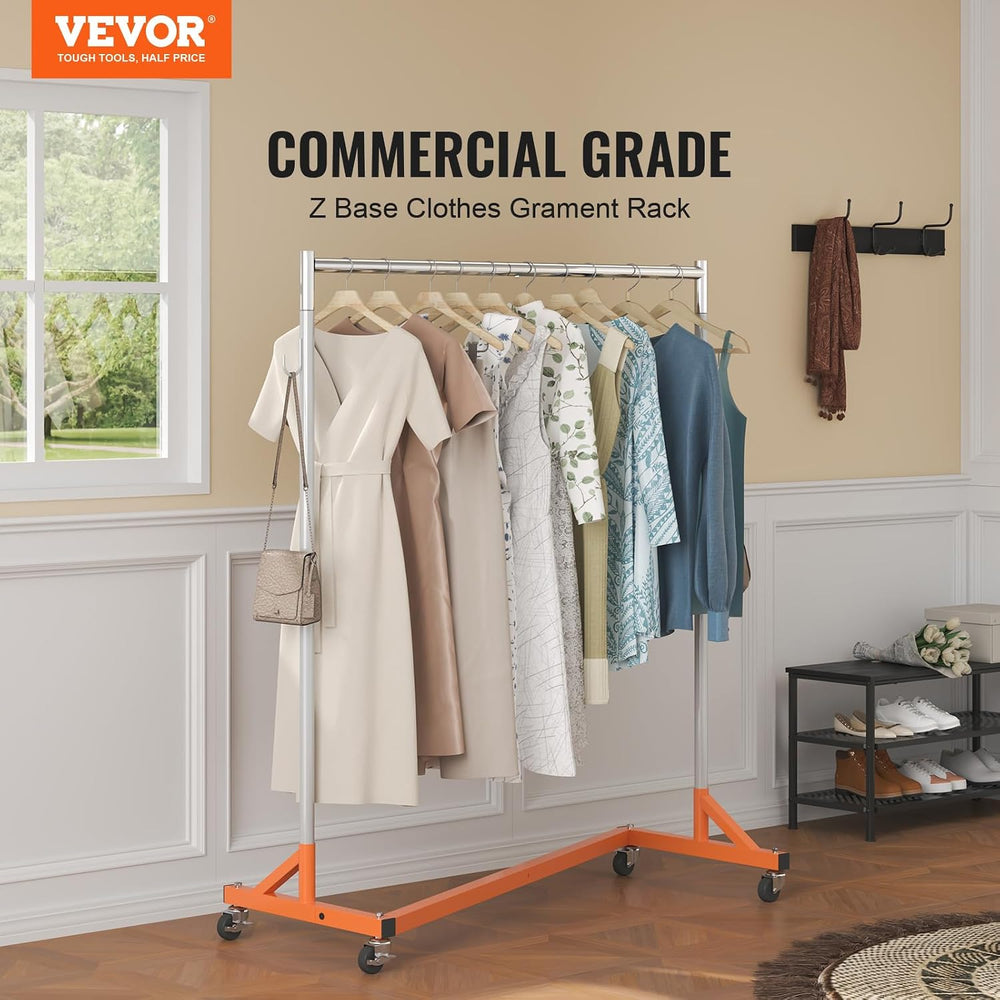 VEVOR Z Rack Industrial Grade Z Base Garment Rack Rolling Sturdy Steel