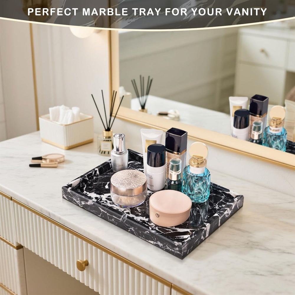 Marble Bathroom Tray for Countertop & Home Decor, Natural Decorative Marb...