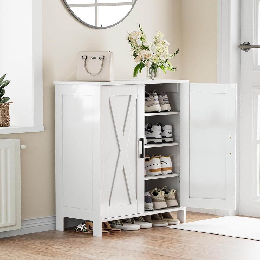 Homleke Farmhouse Shoe Cabinet with 2 Barn Doors & Wood Legs