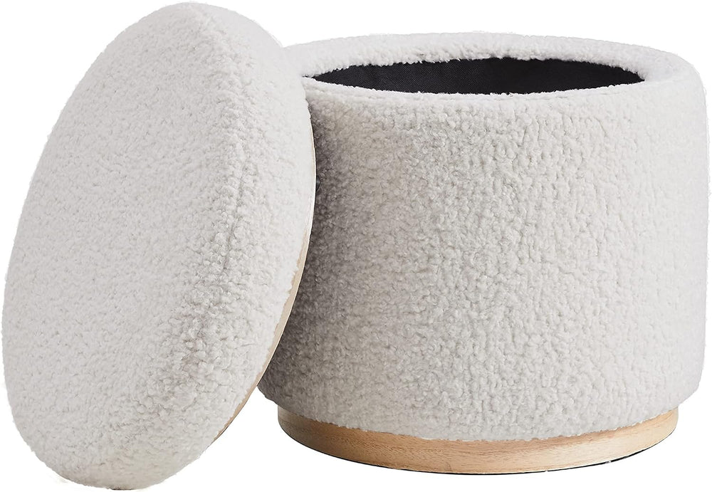 Linon Home Décor Cream Sherpa Round Storage Wooden Base by Linon Lexington Ot...