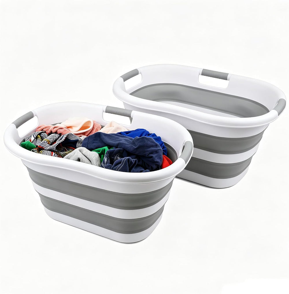 SAMMART 40L (10.5 gallon) Set of 2 Collapsible Plastic Laundry Hamper - Folda...