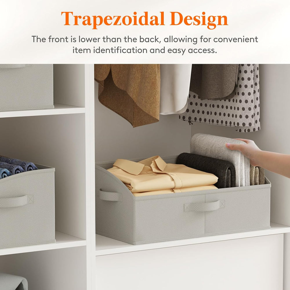 Lifewit Trapezoid Closet Storage Bin for Shelf, 6 Packs 23L, Light Gray