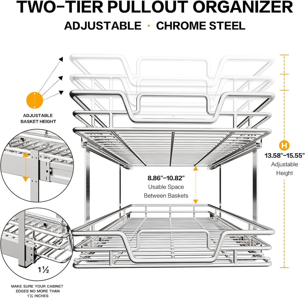 2-Tier Kitchen Cabinet,Pull Out Cabinet Organizer,Shelf and Drawer Organizer ...