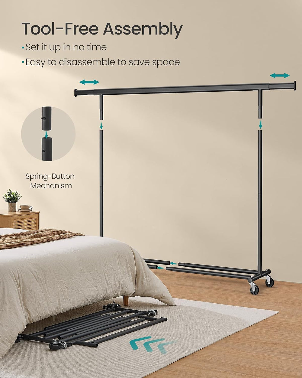 SONGMICS Clothes Rack with Wheels, Heavy-Duty, 330 lb Load Capacity