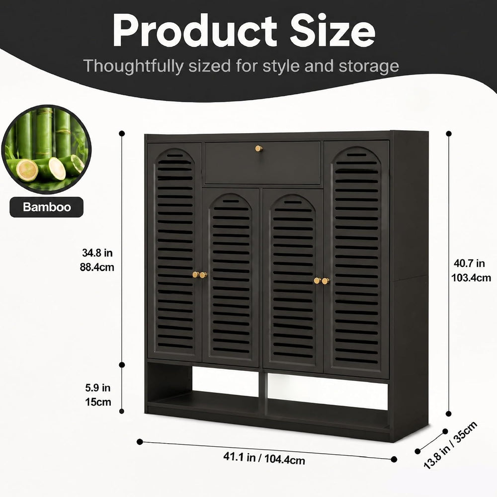 7-Tier Bamboo Shoe Cabinet,Shoe Storage Cabinet with Doors, 25-30 Pairs Frees...