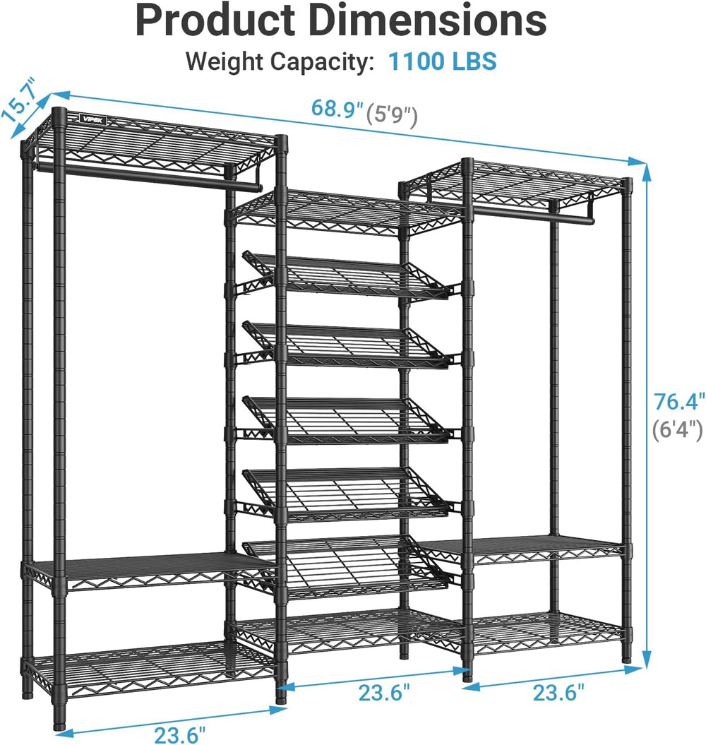 VIPEK S30 Clothes Rack with 25° Adjustable Shoe Shelves for Bedroom, Black