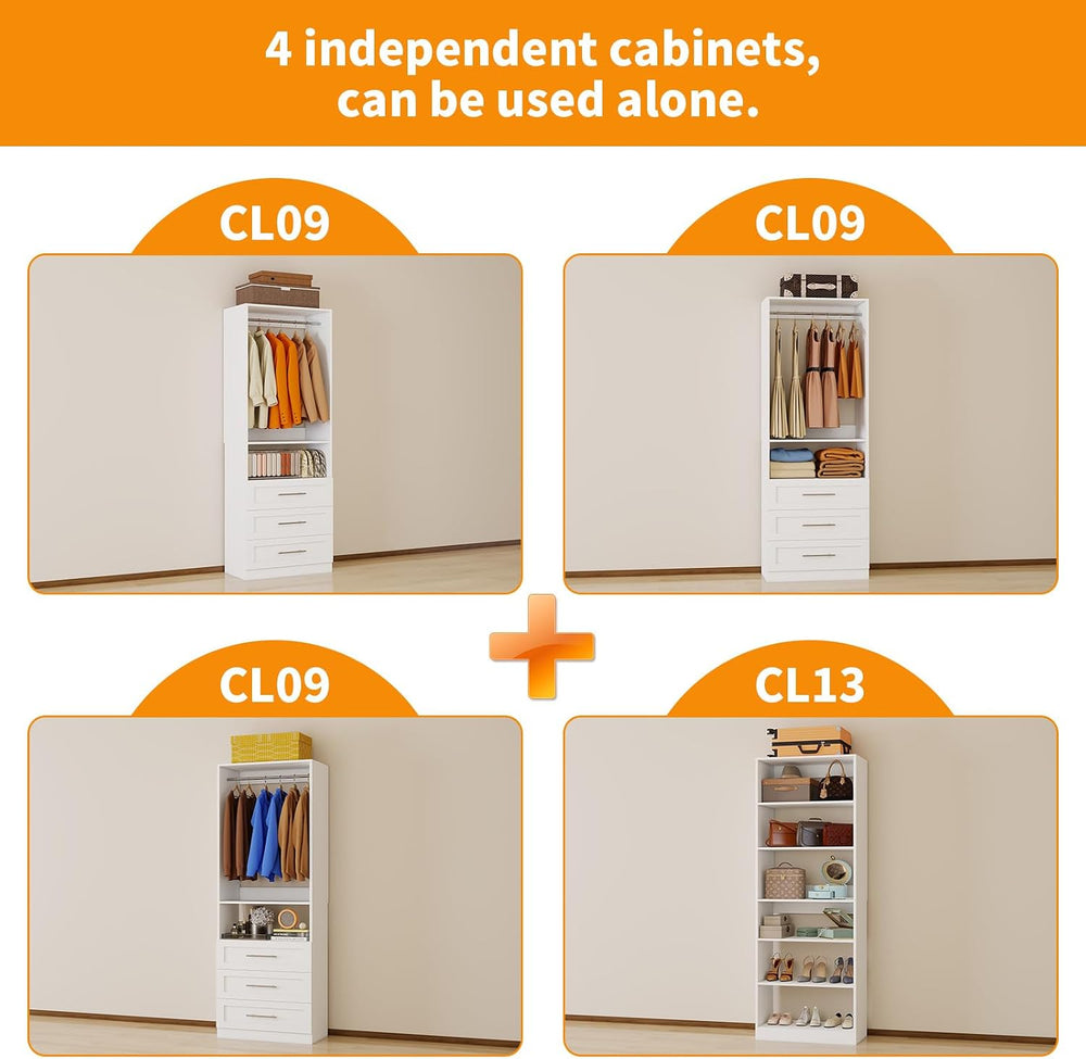 Closet System with 4 Sets, 8FT-21FT Closet Organizer Systems with 9 Drawers 9...