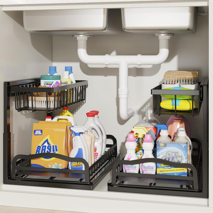 AceMining Under Sink Organizer, 2 Pack Pull-Out Under Cabinet Organizer