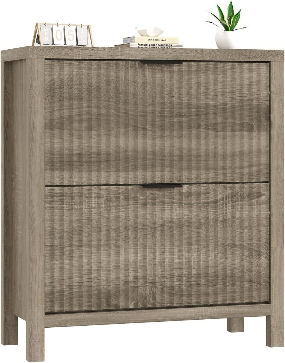 Fluted Shoe Cabinet Storage with 2 Flip Drawers for Entryway, Hallway