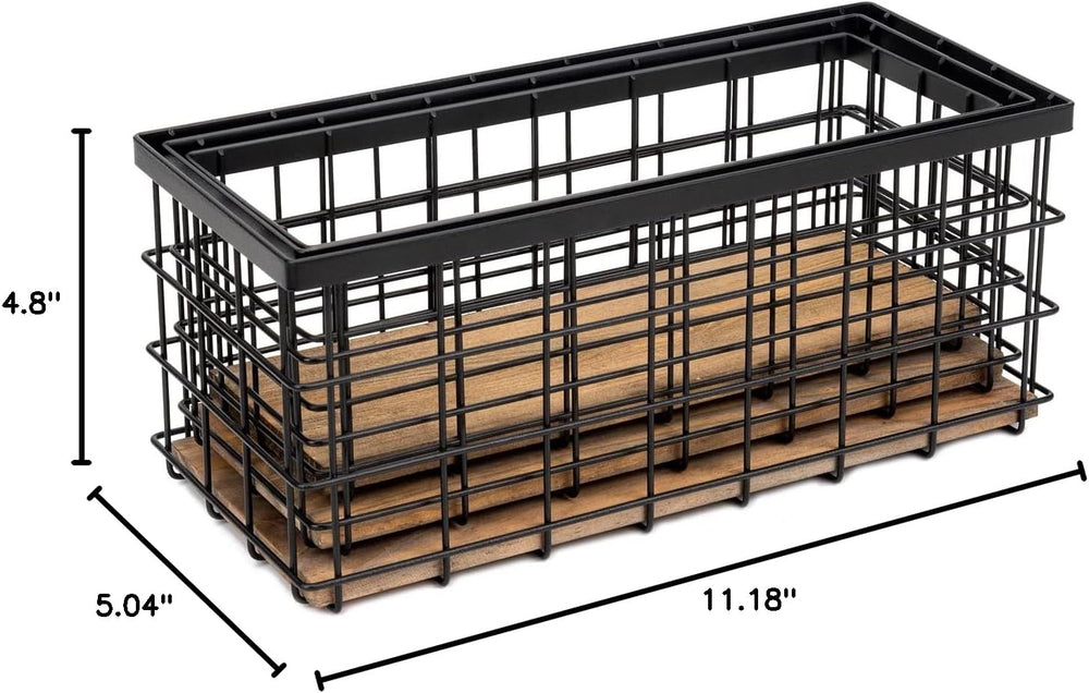 TIEYIPIN Farmhouse Decor Metal Wire Storage Baskets, Wood Base Containers Org...
