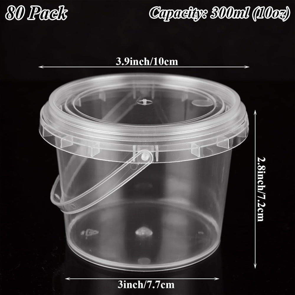 ZOFORTY 80PCS 10 oz Clear Buckets with Lid, Plastic Ice Cream Buckets with Li...