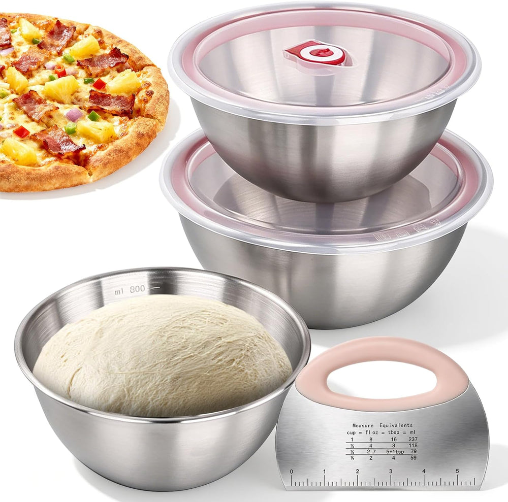 3 Pack Pizza Dough Proofing Box Includes Cutter, 800ML+1200ML+1800ML Stainles...