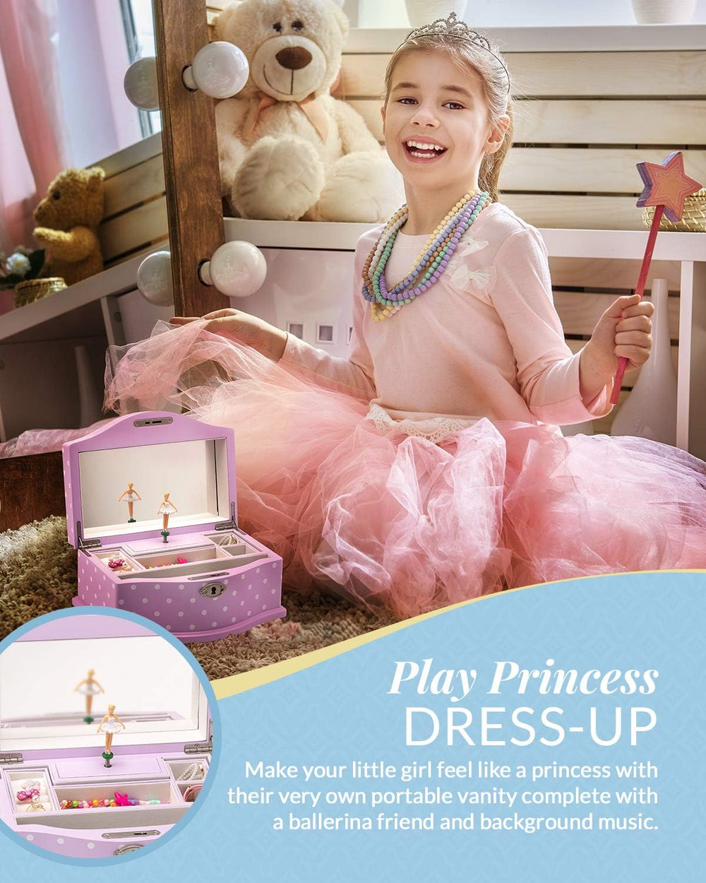 Elle Jewelry Box - Ballerina Jewelry Organizer and Swan Lake Wind-Up Music Bo...