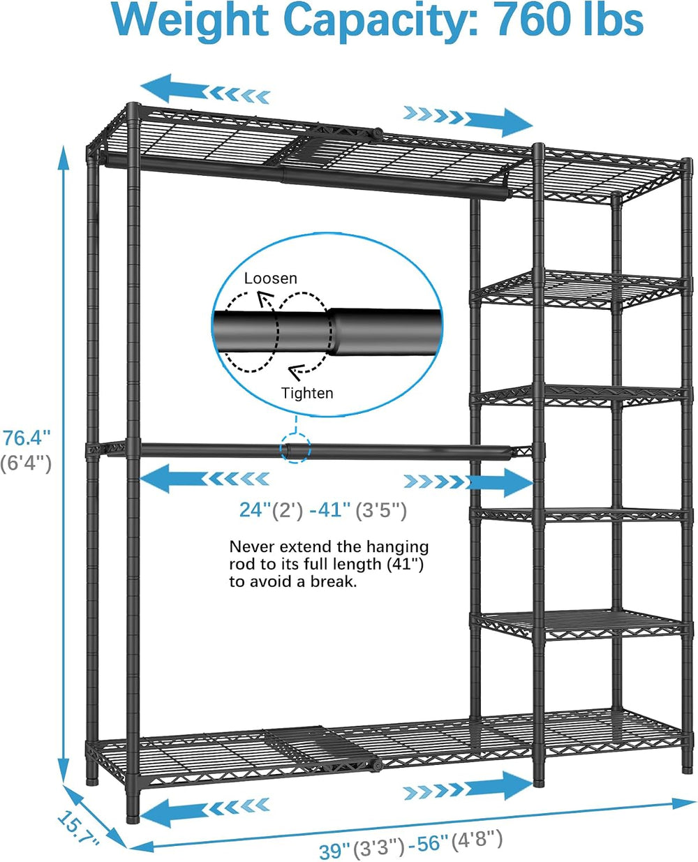 VIPEK X2 Expandable Clothes Rack Portable Closet Organizer System Black