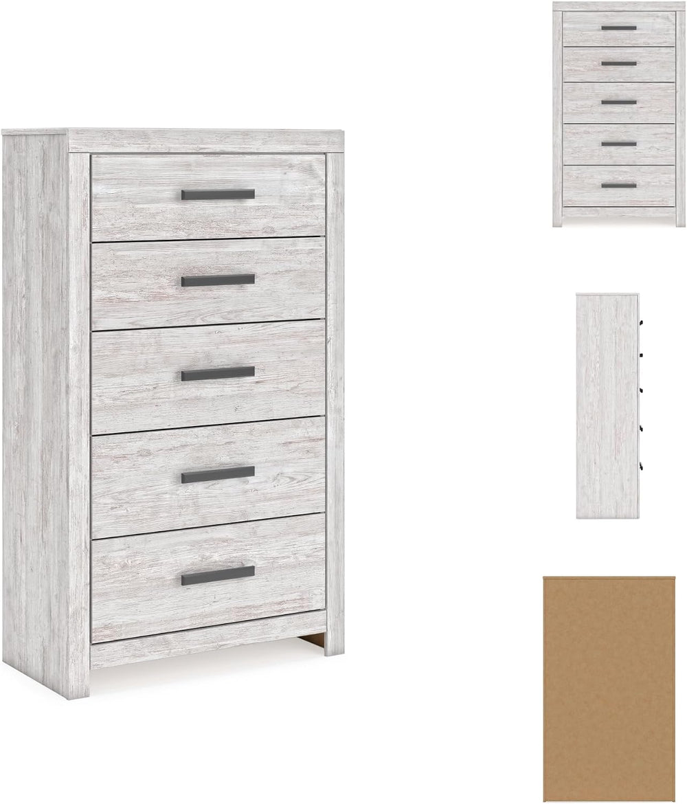 Signature Design by Ashley Cayboni Vintage 5 Drawer Wide Chest with Safety St...