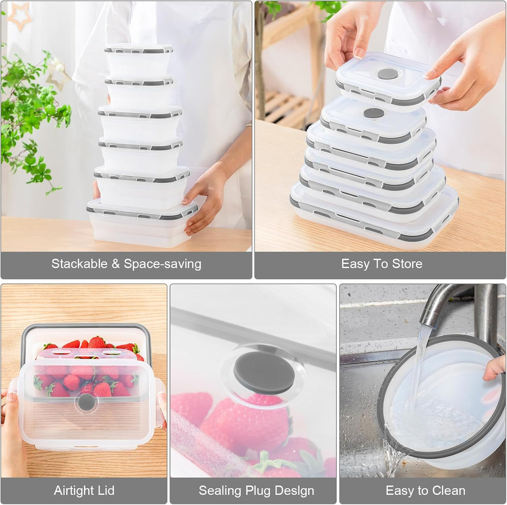 Dandat 12 Silicone Collapsible Food Storage Containers Foldable Silicone Lunc...