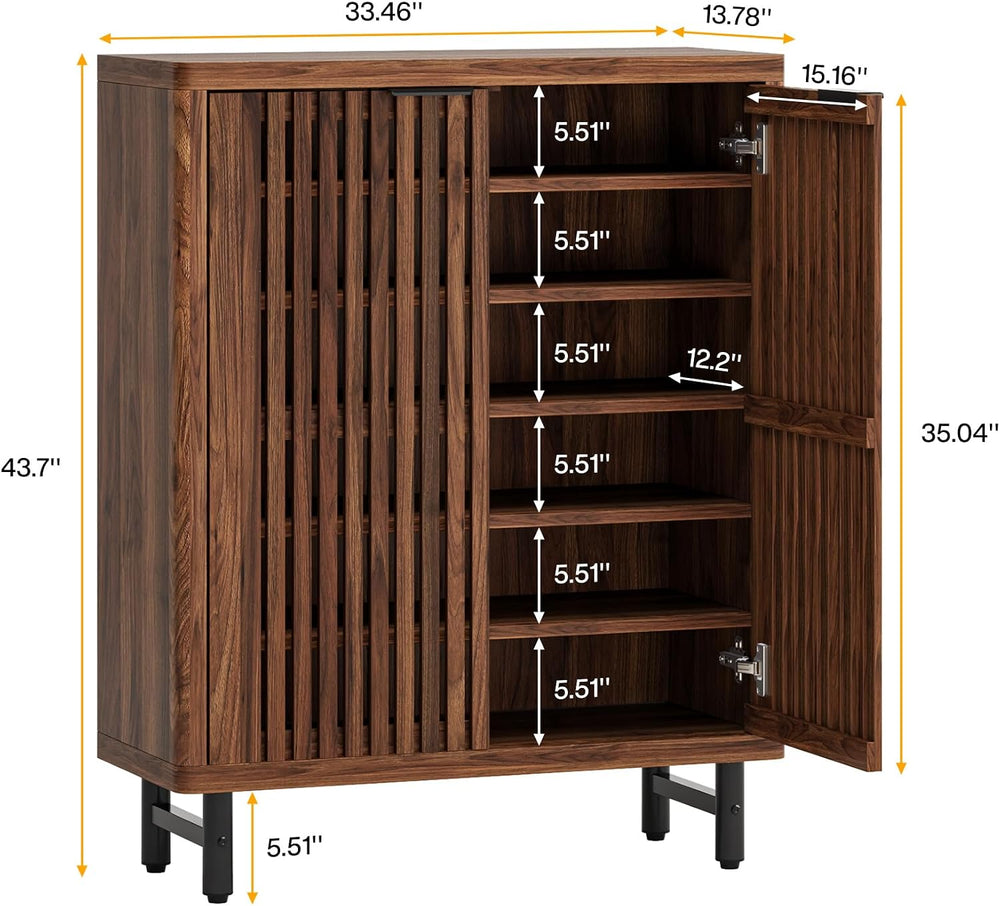 Tribesigns 6-Tier Bathroom Floor Cabinet with 2 Shutter Doors, Wooden Bathroo...