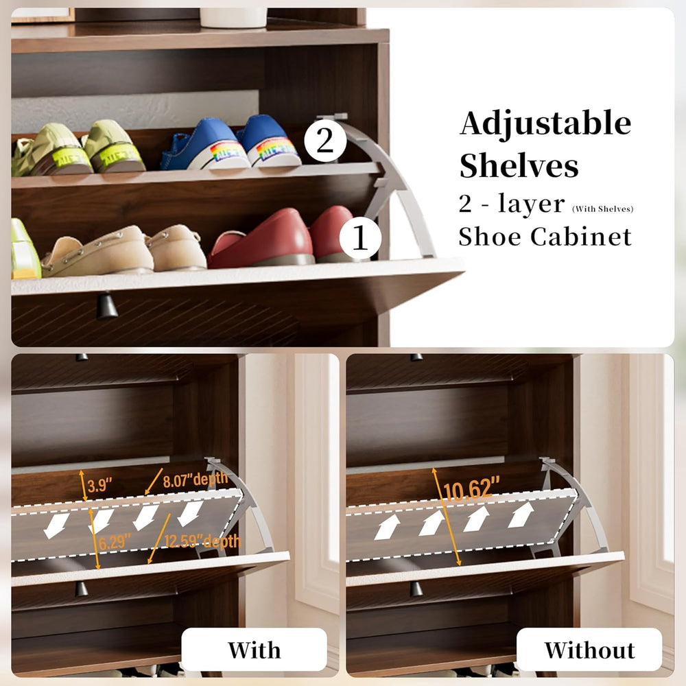 81.8'' Tall Shoe Cabinet with Coat Rack, Narrow Shoe Storage Cabinet ...