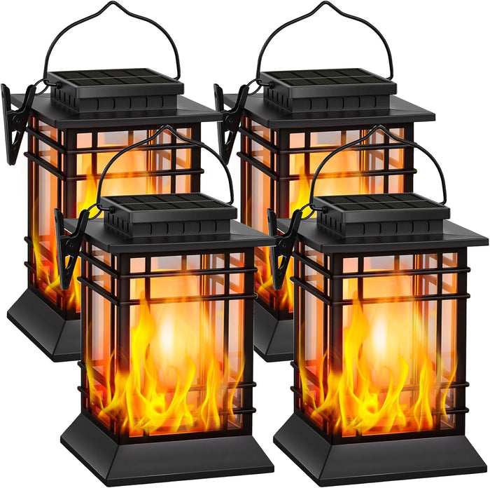 Brightever 4-Pack Solar Lanterns Outdoor Waterproof, Flickering Flame Solar Lights Outdoor, Solar Powered Hanging Lantern Lights for Outside Patio Garden Yard Fence Decor