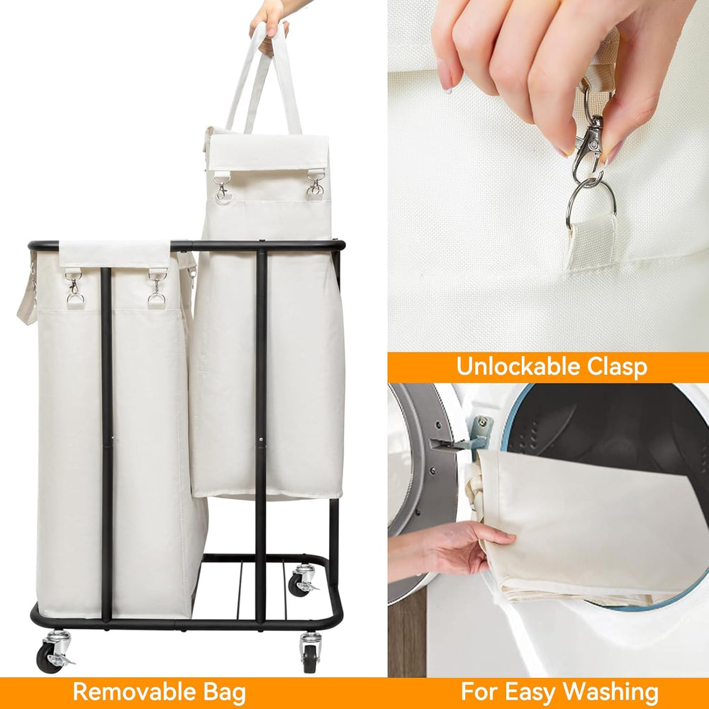 WOWLIVE Double Laundry Hamper with Wheels, 170L Rolling Laundry Basket