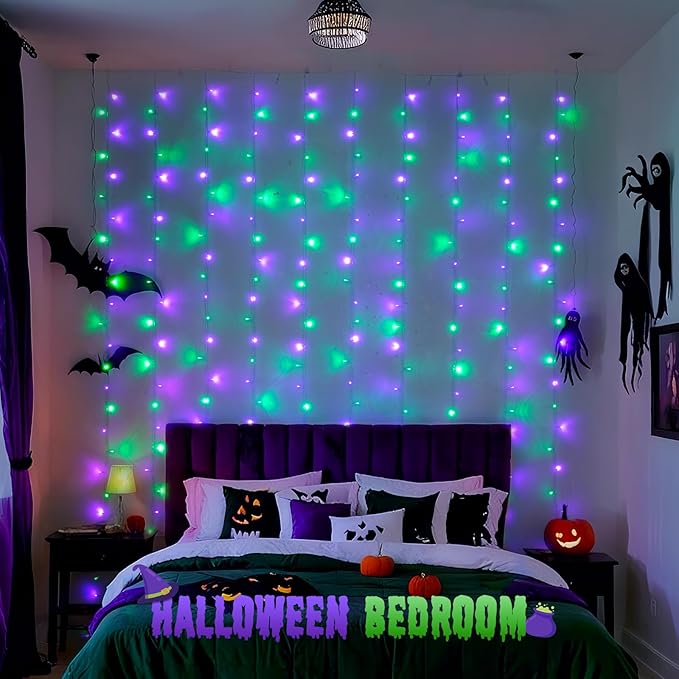 JMEXSUSS 300LED Halloween Curtain Lights with Remote, 9.8x9.8ft Halloween Lig...