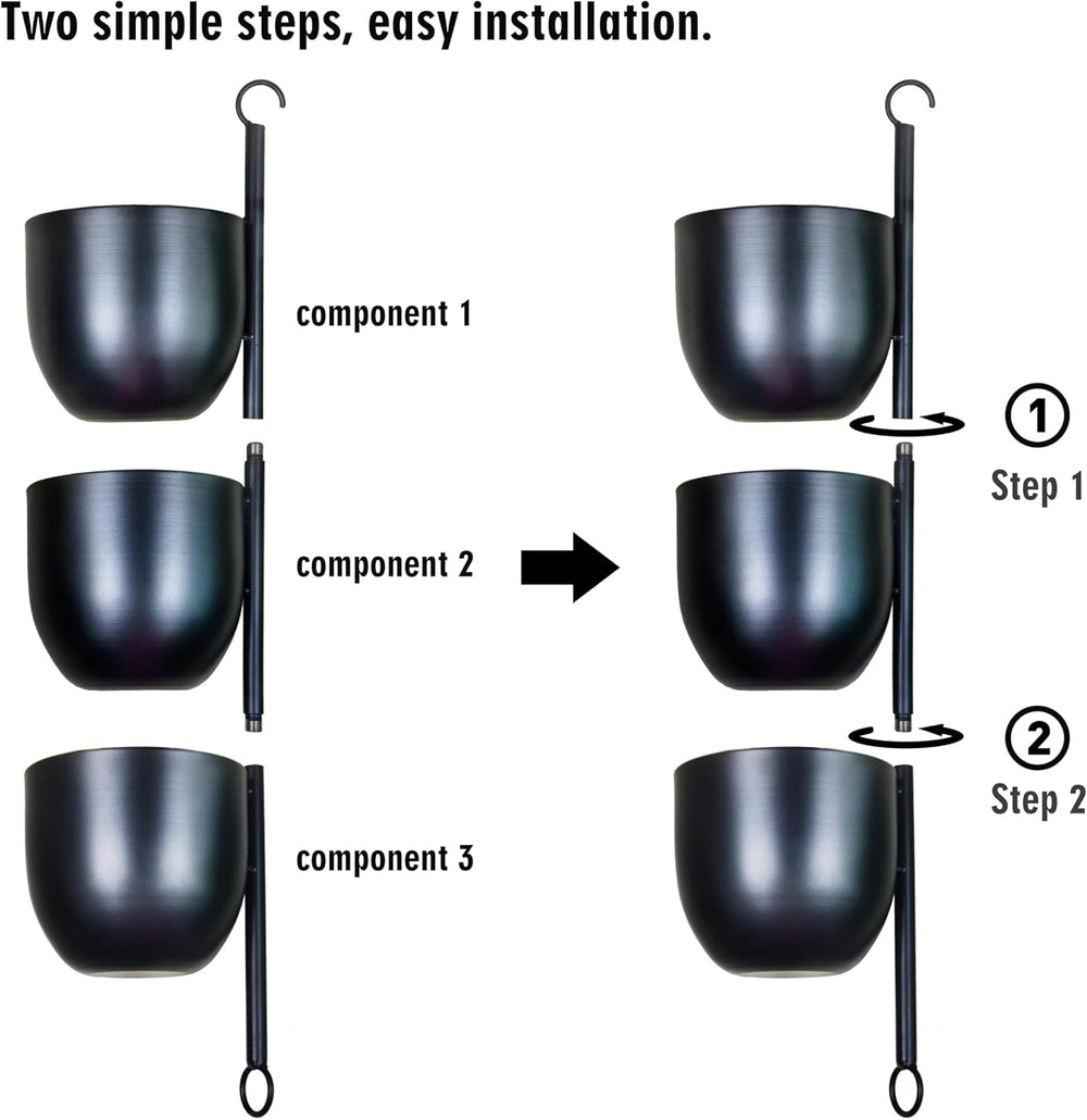 3-Tier Metal Hanging Planter with 6 Inch Oval Pots - Black Modern Triple Tier...