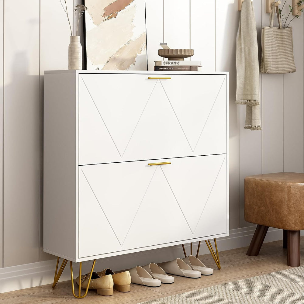 Tradare White Shoe Cabinet Storage for Entryway, Narrow Shoe Cabinet with 2 F...
