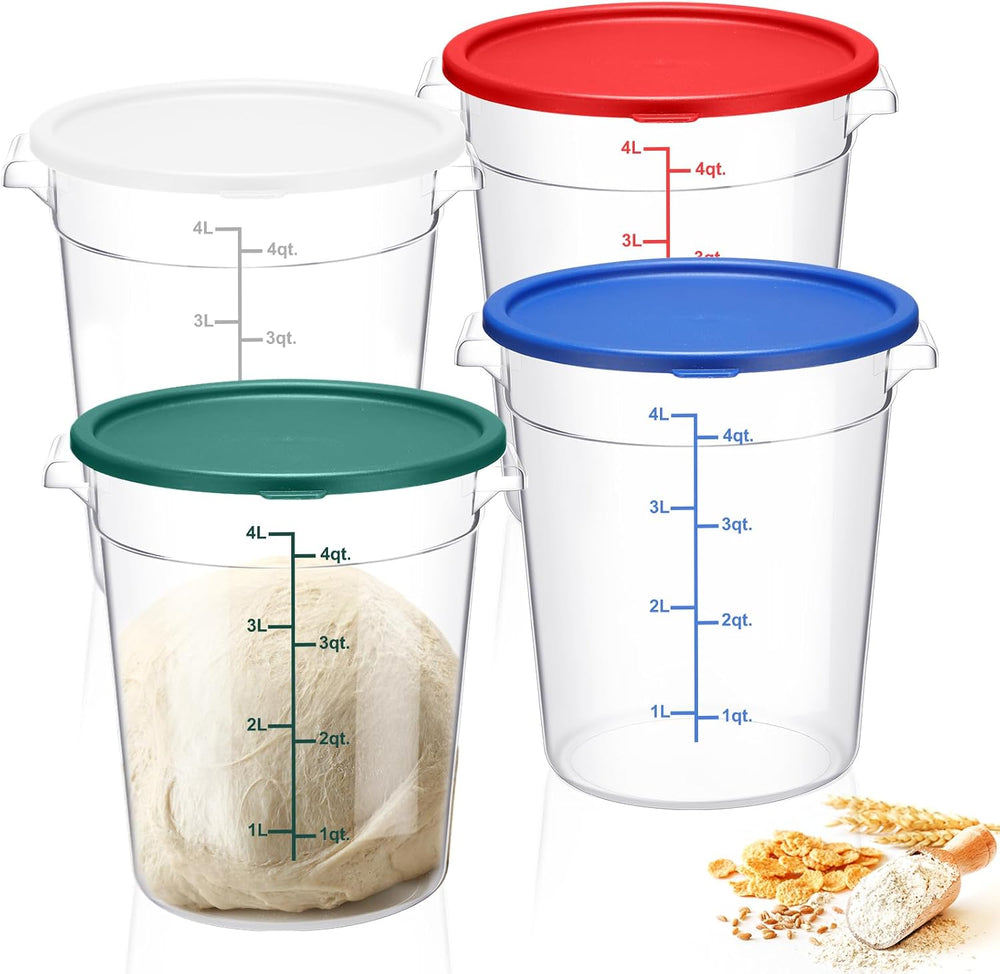 Suclain 4 Pcs 4 Qt Proofing Containers, Food Storage with Lids, Multicolor