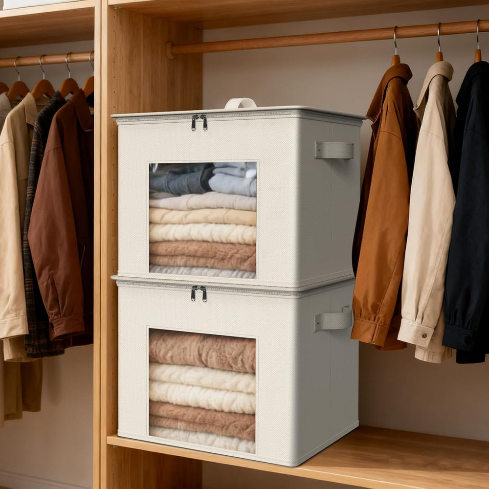 Zilink Fabric Storage Bins with Lid Sweater Closet Organizer, Beige,4 Pack