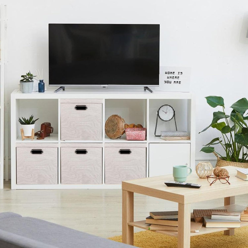 Storage Bins with Lids, Collapsible Linen Fabric Boxes Organizer Containers w...