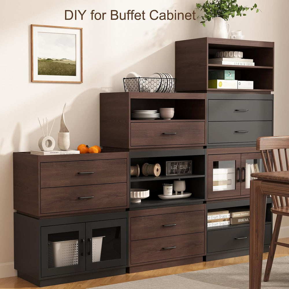 Stackable Storage 2-Shelf, 28" Wide Storage Bins with Open Compartment f...