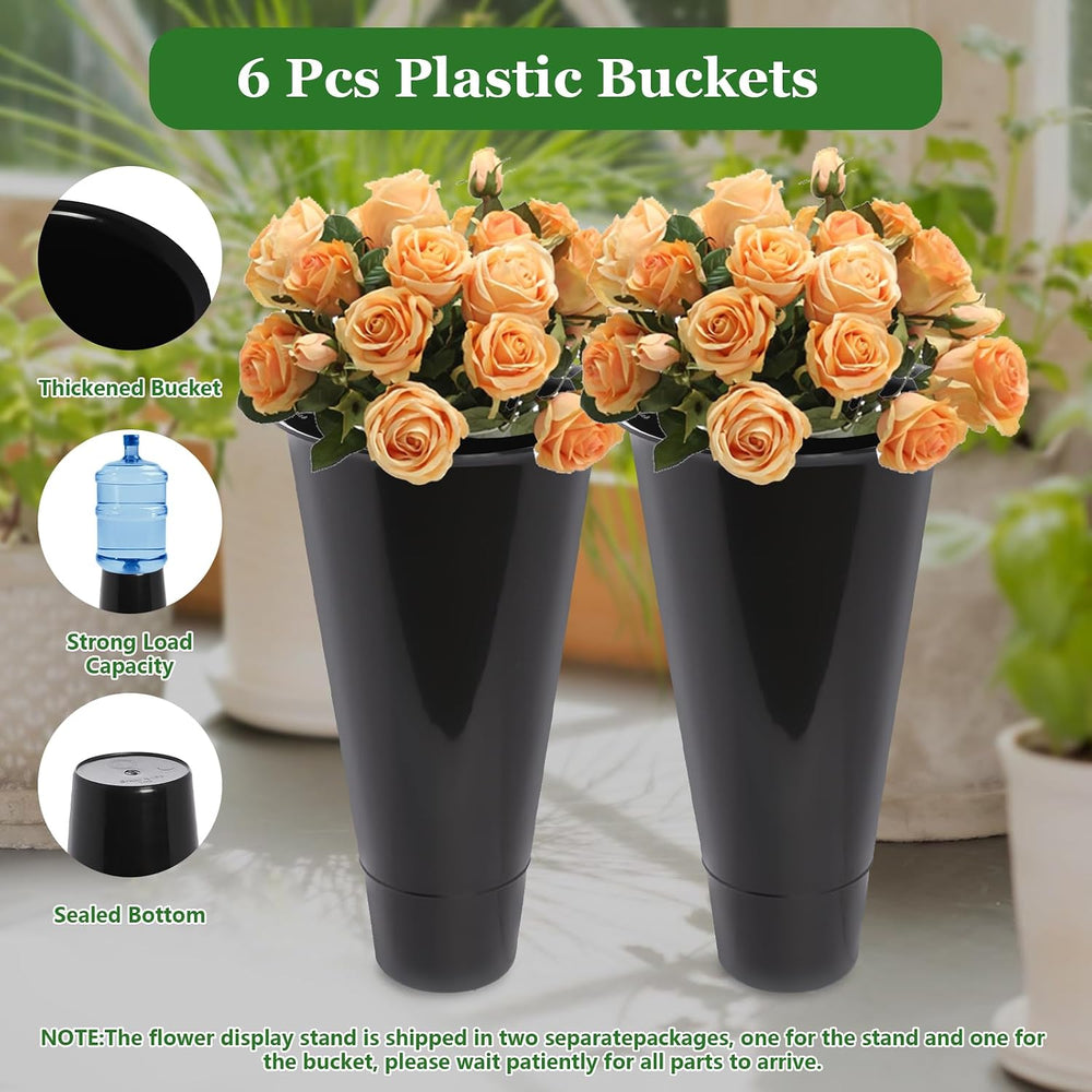 Flower Display Stand with 6 Pieces Bucket, Metal Plant Stand, Heavy Duty Movi...