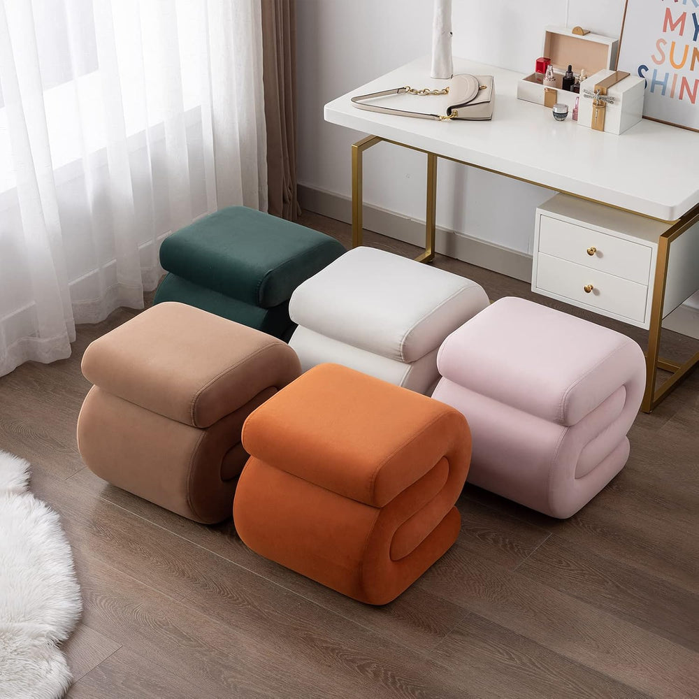 KIVENJAJA Velvet Vanity Stool, Modern S-Shaped Pouf Ottoman Footrest Makeup C...