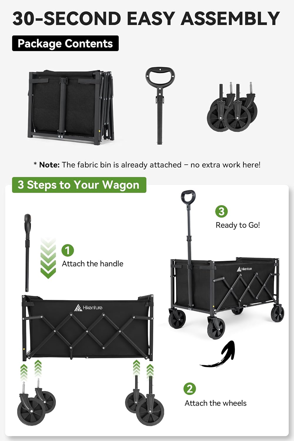 Hikenture Collapsible Wagon Cart with Wheels, 220 lbs Foldable Wagon