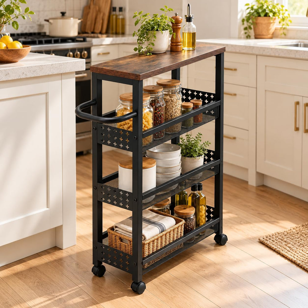 4-Tier Slim Rolling Storage Cart, 7.5" Narrow Utility Cart with Wheels