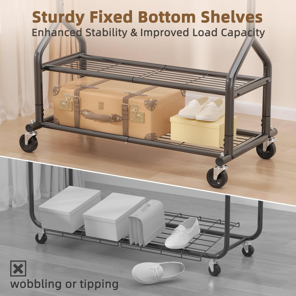 Heavy Duty Clothes Rack Load 556 LBS, Rolling Clothing Rack With Shelves, Hei...