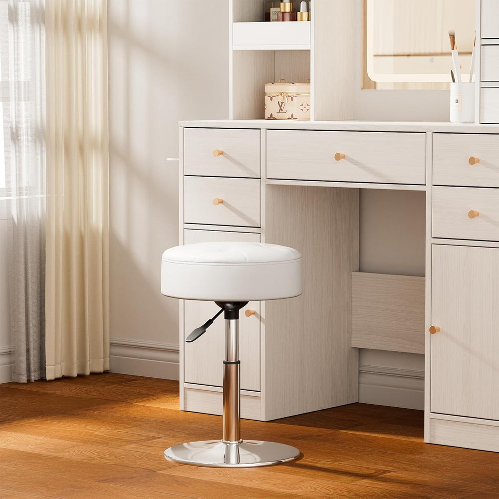 Youtanic Vanity Stool with Adjustable Height, 360°Swivel Ottoman Chair for Ad...