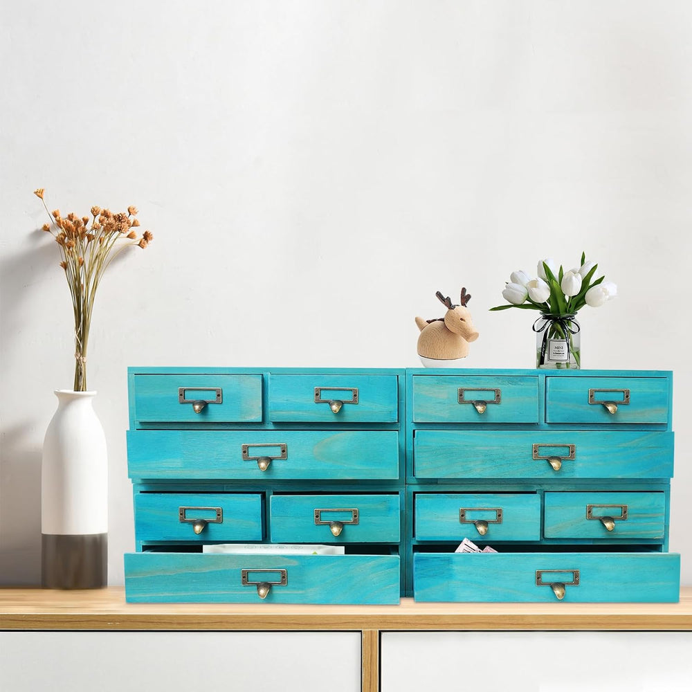 4 Pcs Vintage Desktop Organizer Set, Wooden 12 Drawer Storage Cabinets with M...