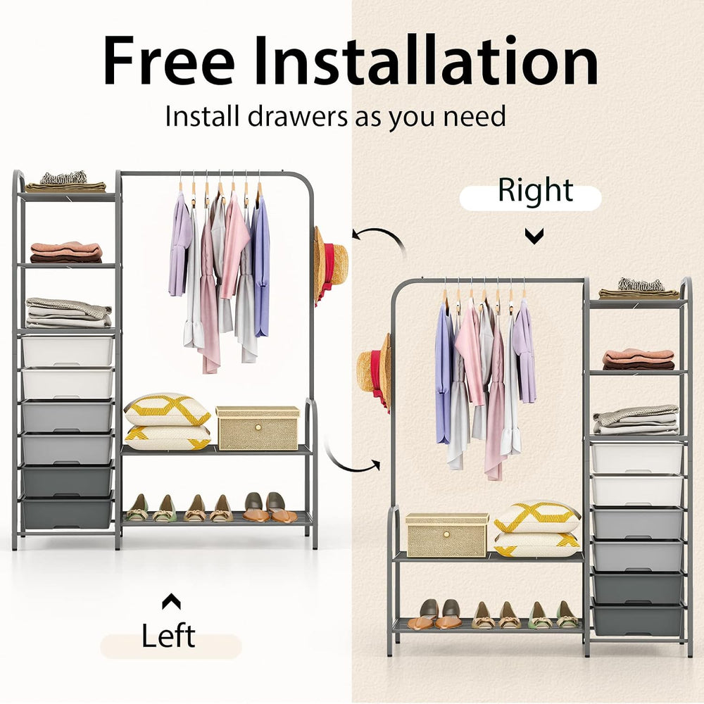 Tangkula Heavy Duty Clothes Rack with 6 Removable Drawers, 3-Tier Open Shelve...