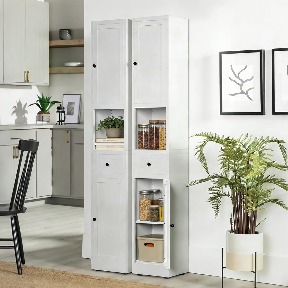 71" Tall Bathroom Storage Cabinet, Slim Corner Cabinet with 2 Doors, White