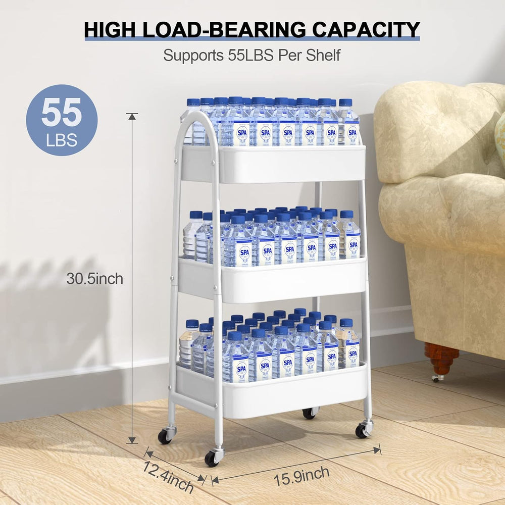 EAGMAK 3 Tier Utility Rolling Cart, Metal Storage Cart with Handle and Lockab...