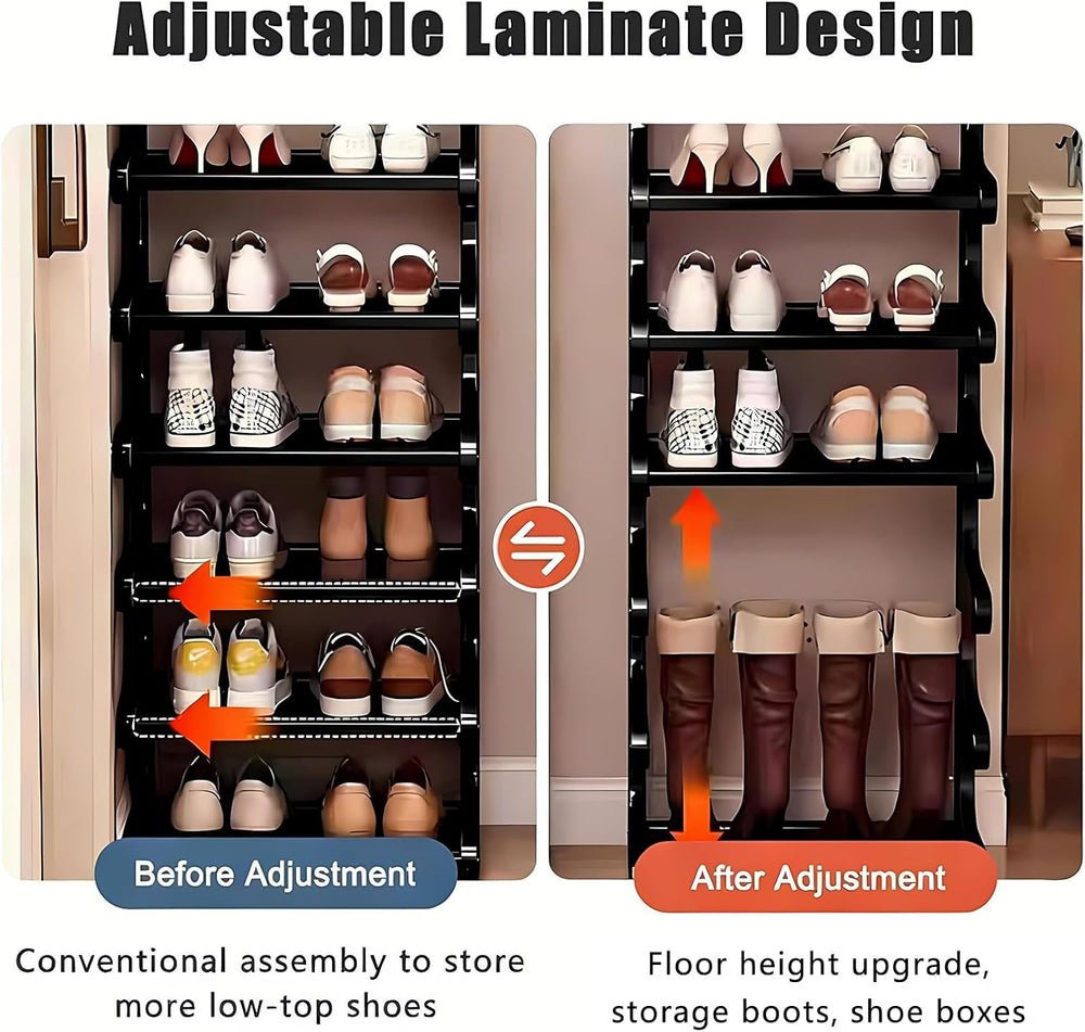 7-Tier Bamboo Shoe Rack, Vertical Narrow Shoe Rack for Small Space, Free Stan...