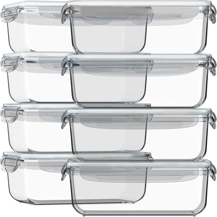 Razab 16 Pc (Set of 8) 30 Oz Glass Meal Prep Containers with Lids, Airtight Large Glass Food Storage Containers, Reusable Leak Proof BPA Free, Freezer to Oven and Dishwasher Safe