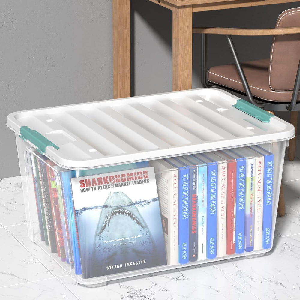 85 Qt Plastic Storage Bin with Wheels, Large Latching Box, 2-Pack