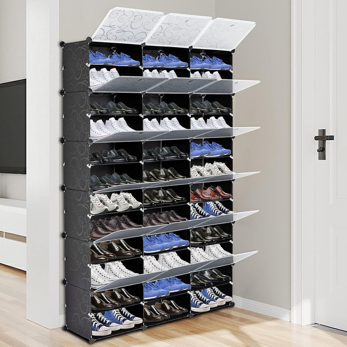 Aeitc Shoe Rack 72 Pairs Shoe Organizer Narrow Standing Stackable Shoe Storage Cabinet Space Saver for Entryway, Hallway and Closet,Black
